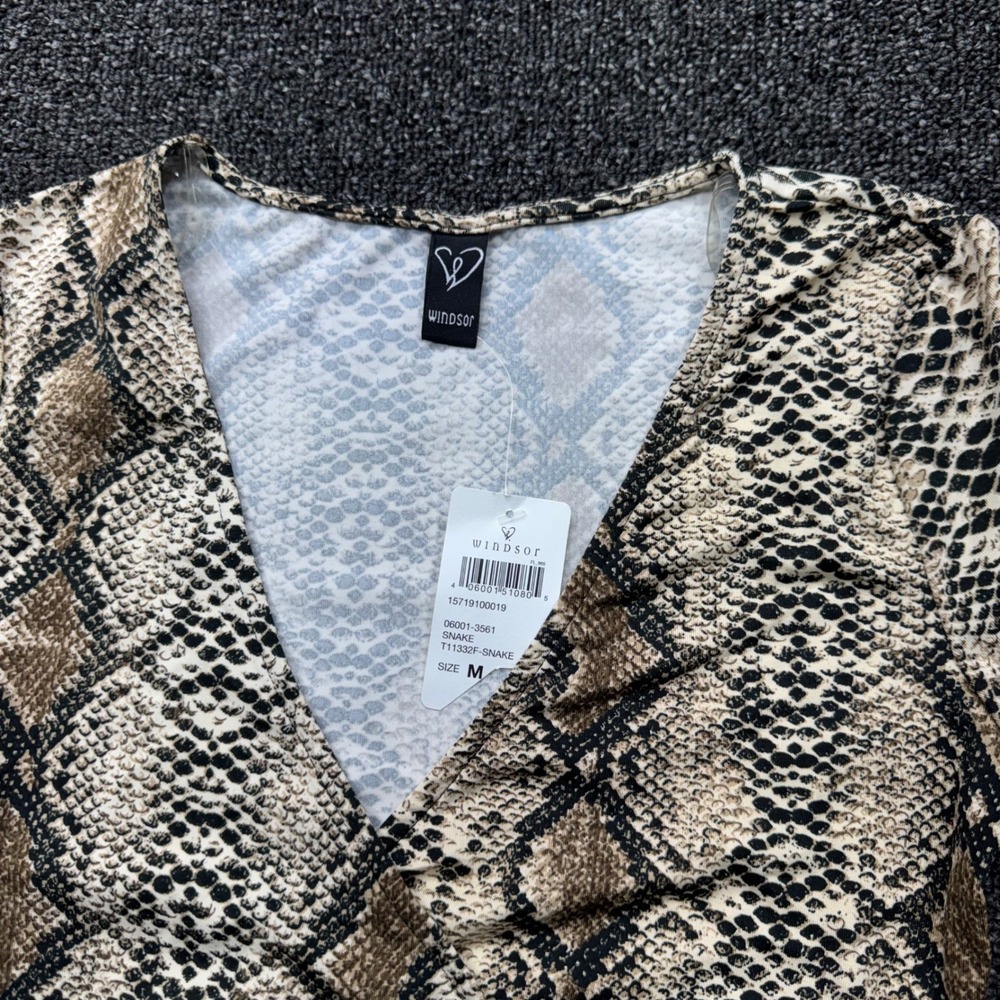 Windsor Snake Print Ruched Side Wrap Top Womens Size M Brown New With Tags - Picture 7 of 10